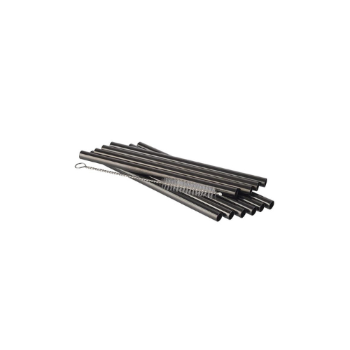 Metal Straw Gunmetal 150*8 mm 10 straws + brush