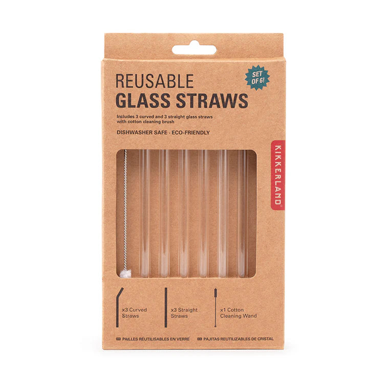 Kikkerland herbruikbare glazen rietjes, set van 6